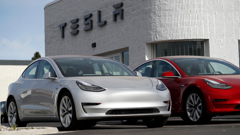 Outside a Tesla showroom.